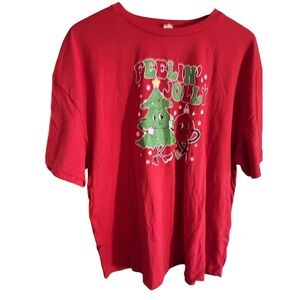 XL Red "Feelin Jolly" Christmas Tree Ornament Graphic T Shirt Holiday